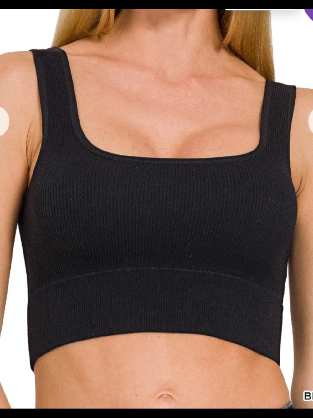 Ribbed Square Neck Bralette / Bra Crop Top - REMOVEABLE PADS by Zenana-Size L/XL